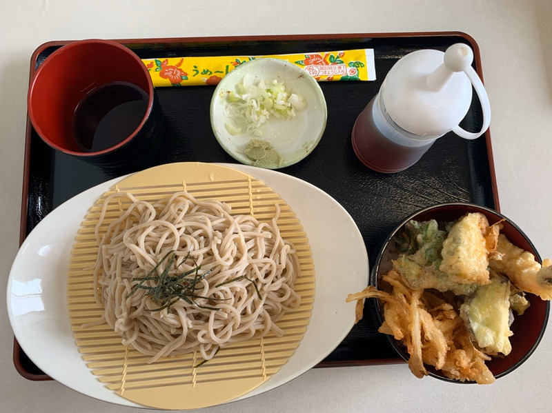 日本そば処しえすたのざるそばとミニ天丼セットの全景