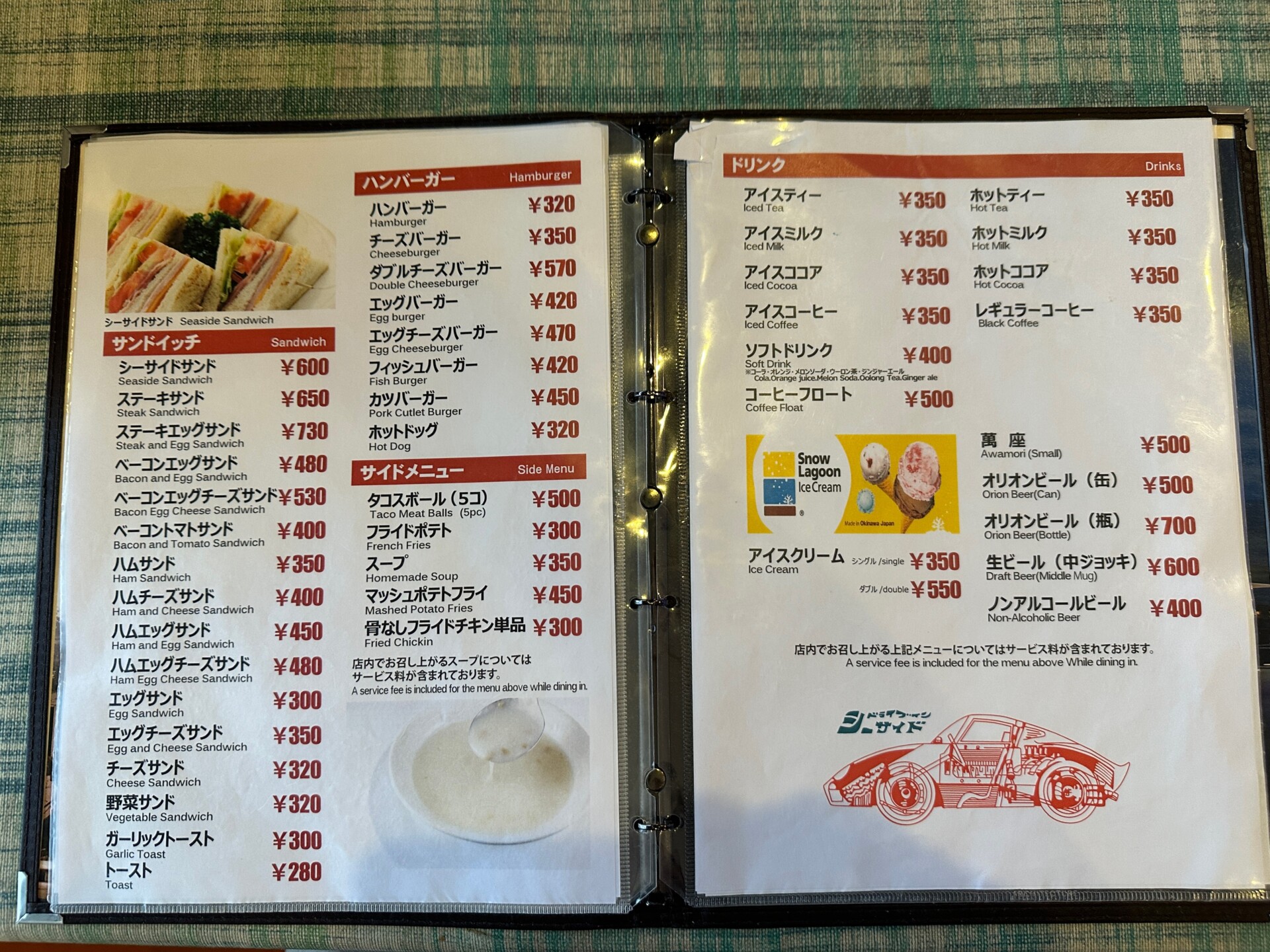 メニュー表(サンド、スープ、ドリンク等)